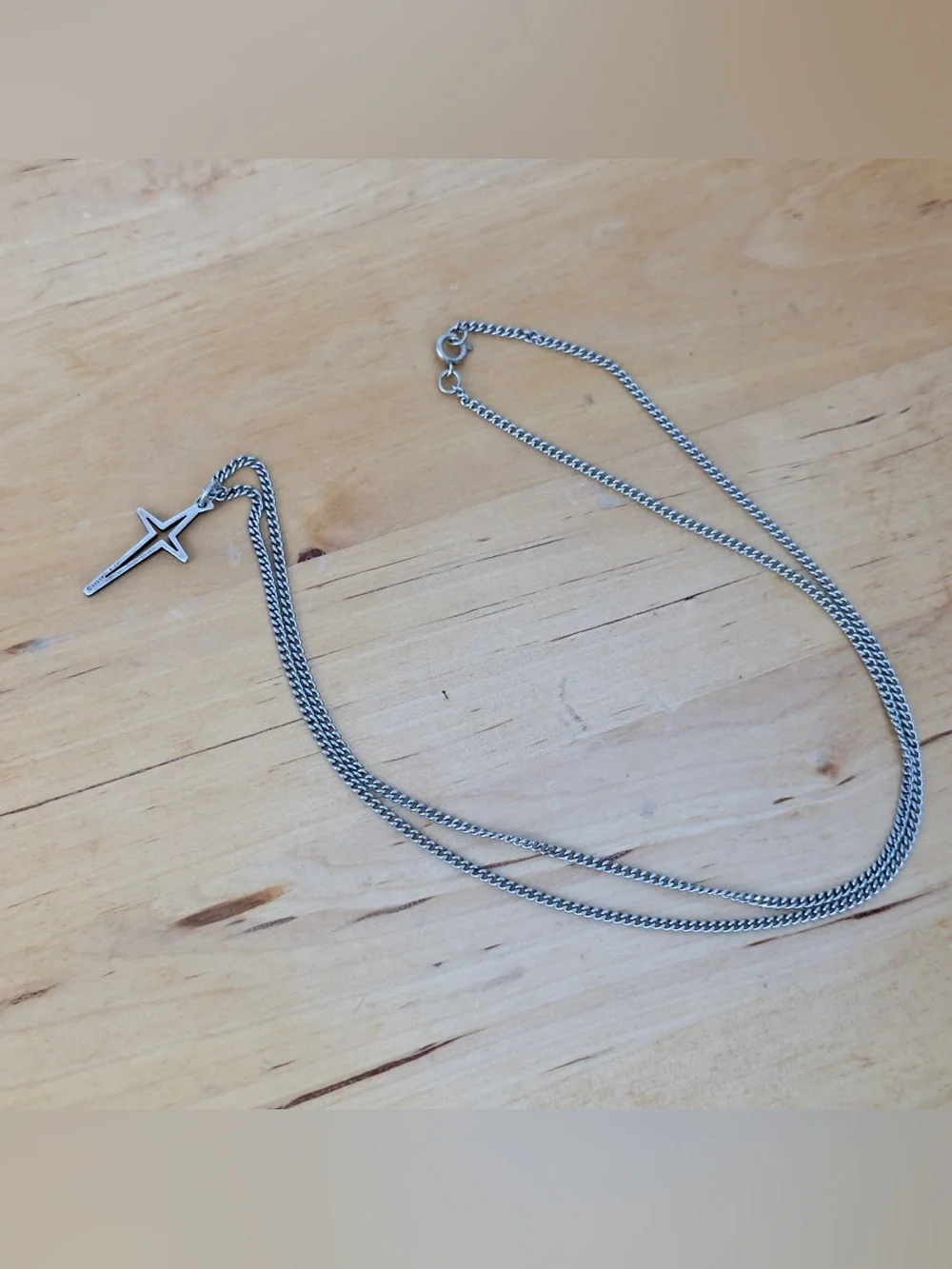 Vintage Retired James Avery Silver North Star Cross Charm Pendant Necklace